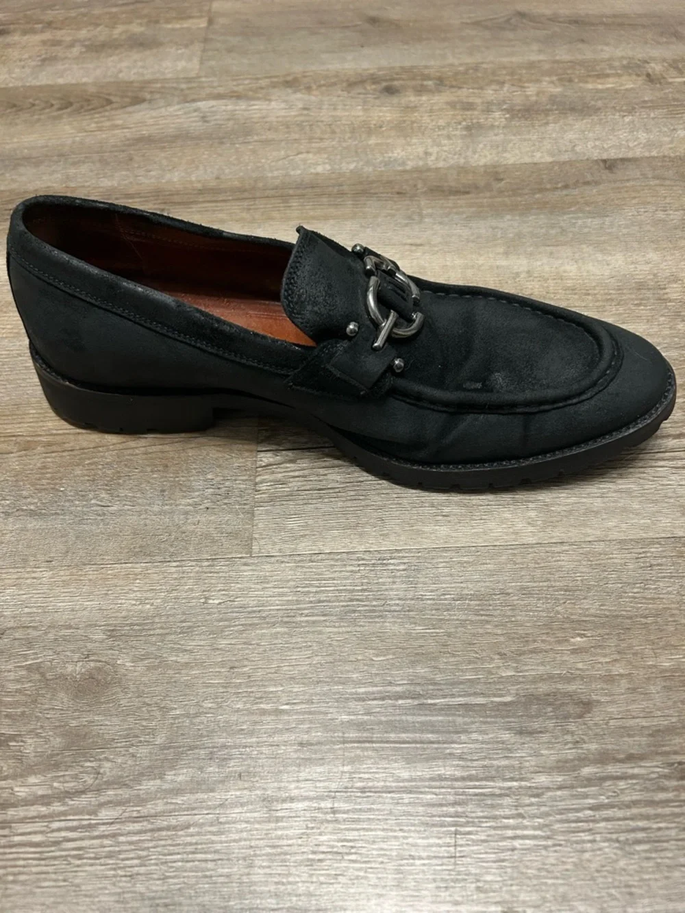Donald J. Pliner Men’s Size 10.5 Black Suede Horse Bit Loafers Lug Sole‎ Shoes